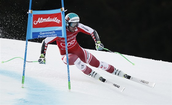 Rakouský lyžař Vincent Kriechmayr na trati super-G v Ga-Pa