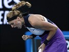 Petra Kvitová se hecuje v prvním kole Australian Open.