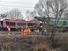Odstraování následk nehody dvou nákladních vlak u Otrokovic.