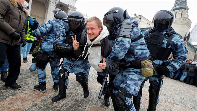 Moskva. Policejn zkrok proti opozin demonstraci na podporu Alexeje Navalnho (31. ledna 2021)