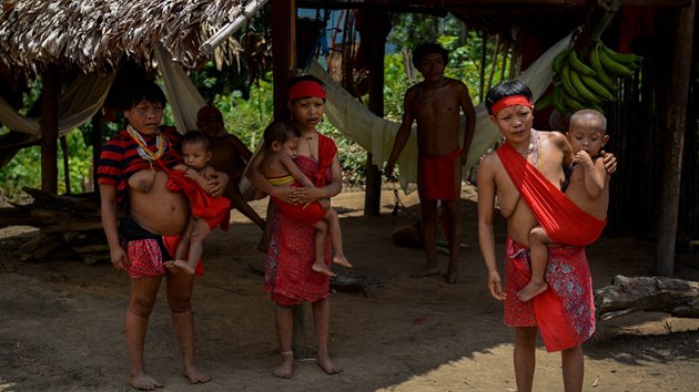 Příslušníci domorodého kmene Yanomami ve vesnici Irotatheri v brazilském státě Amazonas