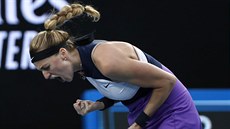 Petra Kvitová se hecuje v prvním kole Australian Open.