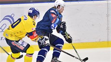 Albert Michná� (vpravo) z Plzn� brán�ný Mat�jem Tomanem z �eských Bud�jovic.