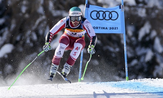 Vincent Kriechmayr na trati superobího slalomu na mistrovství svta v Cortin...