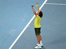 ek Stefanos Tsitsipas slaví postup do semifinále Australian Open.