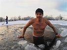 David Vencl pi tréninku na plavání v extrémních teplotách.