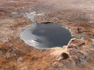 Pedstava ilustrátora o minulosti kráteru Jezero na Marsu, kdy v nm mohla být...