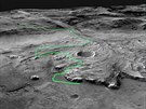 Plánovaná cesta roveru Perseverance v oblasti kráteru Jezero na Marsu.