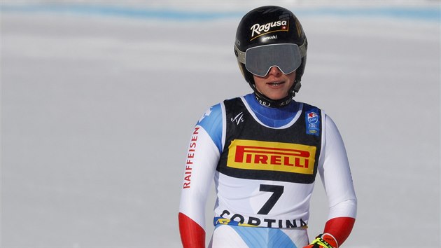 Lara Gutová-Behramiová po superobřím slalomu na mistrovství světa v Cortině d'Ampezzo.
