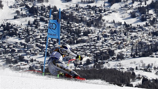 Ester Ledecká v superobřím slalomu na mistrovství světa v Cortině d'Ampezzo.