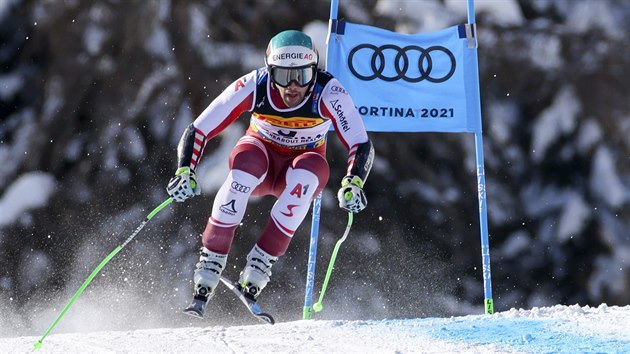 Vincent Kriechmayr na trati superobřího slalomu na mistrovství světa v Cortině d'Ampezzo.