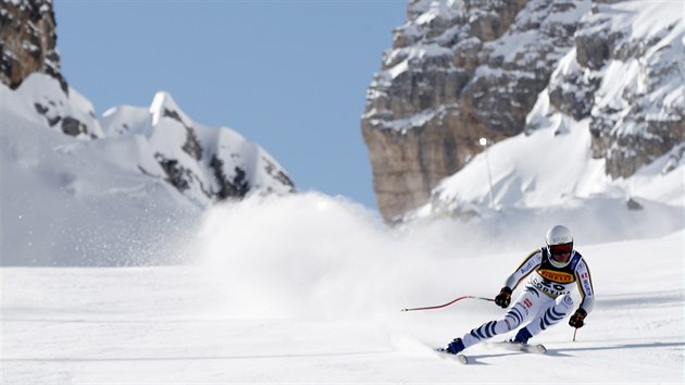 Romed Baumann na trati superobřího slalomu na mistrovství světa v Cortině d'Ampezzo.