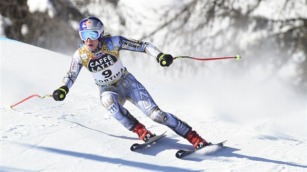 Ester Ledecká při tréninku na sjezd na mistrovství světa v Cortině d'Ampezzo.