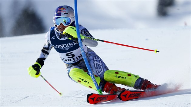 Ester Ledecká ve slalomové části kombinace na mistrovství světa v Cortině d'Ampezzo.