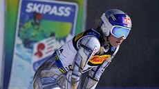 Ester Ledecká v cíli superobřího slalomu na mistrovství světa v Cortině...
