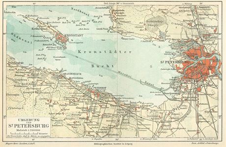 Mapa Finskho zlivu s Petrohradem a Krontadtem