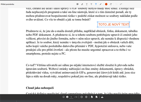 Ukzka vloen novho textu do PDF