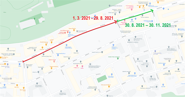 Mapa rekonstrukce Koněvovy ulice. (26. února 2021)