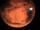 Ilustrace pistání robotické sondy Perseverance na povrchu Marsu
