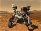 Ilustrace přistání robotické sondy Perseverance na povrchu Marsu