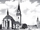 Kostel svatho Vclava v Hustopech v 50. letech 20. stolet. Chloubou msta...