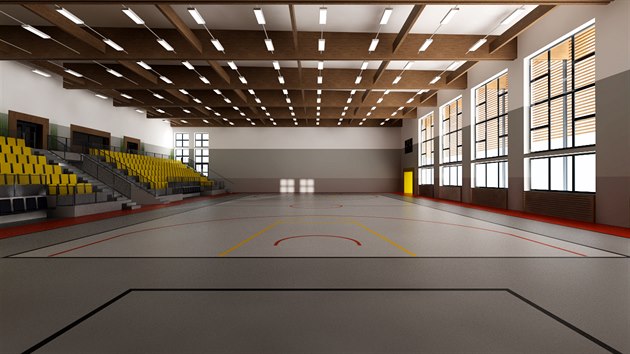 Vizualizace nové víceúčelové sportovní haly, která by měla pomoci sokolovským školám při tělovýchově.