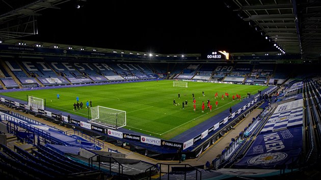 Trénink fotbalistů Slavie na King Power Stadium, kde v Evropské lize vyzvou anglický Leicester.