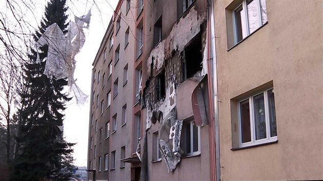 Následky exploze v jednom z bytů na Provaznické ulici v Ostravě-Hrabůvce. (24. únor 2021)