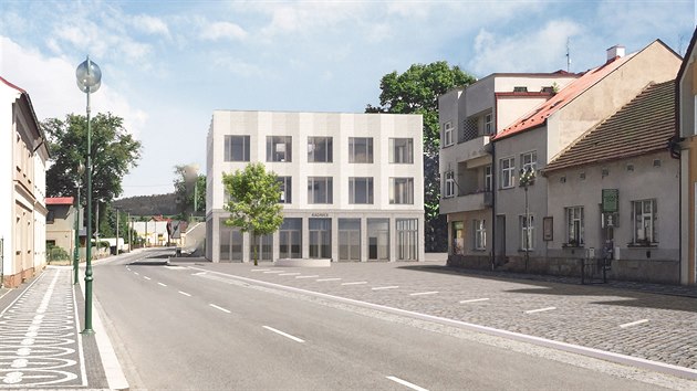 Náměstí K. V. Raise - vizualizace nové budovy městského úřadu v Lázních Bělohrad