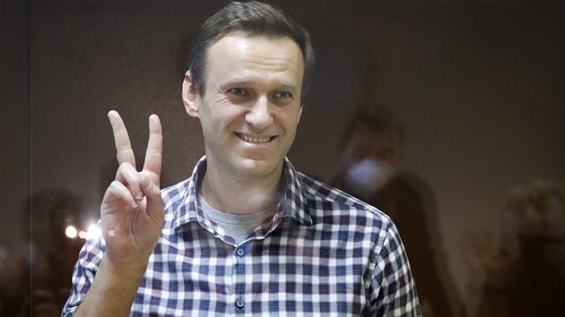 Ruský vůdce opozice Alexej Navalnyj stojí v kleci u Babuškinského okresního soudu v Moskvě. (20. února 2021)