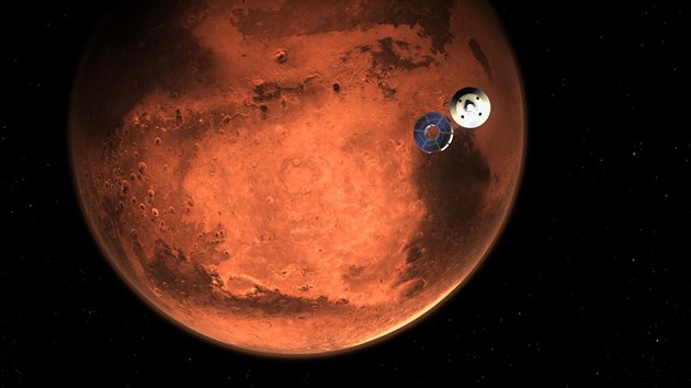Ilustrace pistn robotick sondy Perseverance na povrchu Marsu