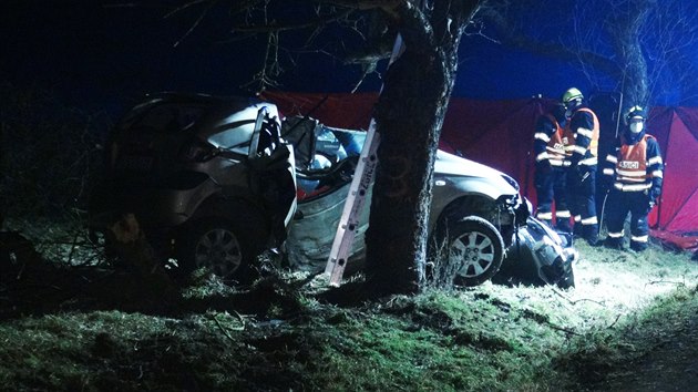 Na Berounsku havaroval řidič s autem do stromu, nehodu nepřežil (24.2.2021)