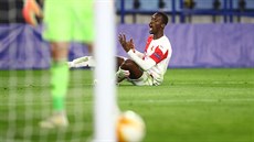 Slávista Abdallah Sima se raduje z gólu v Leicesteru.