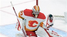 David Rittich (33) z Calgary zasahuje v zápase s Torontem.