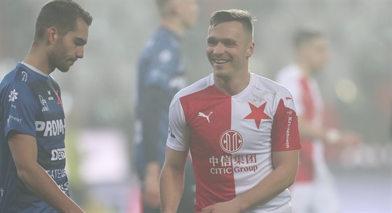 Slávistický útočník Stanislav Tecl se raduje z jednoho z gólů, které vstřelil v...