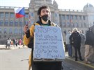 Demonstrace na Václavském námstí v Praze. (7. bezna 2021)