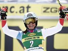 výcarka Wendy Holdenerová se raduje v cíli slalomu v Jasné.