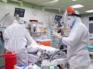 Zdravotníci oetují pacienta v nemocnici ve Varav. (1. bezna 2021)