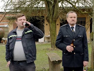 Michal Isteník a Miroslav Krobot při natáčení filmu Kdyby radši hořelo