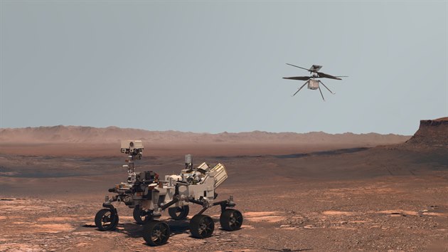 Vytrvalost a důvtip! Mobilní laboratoř Perseverance a její pomocný dron Ingenuity jsou nejnovějšími průzkumníky rudé planety.