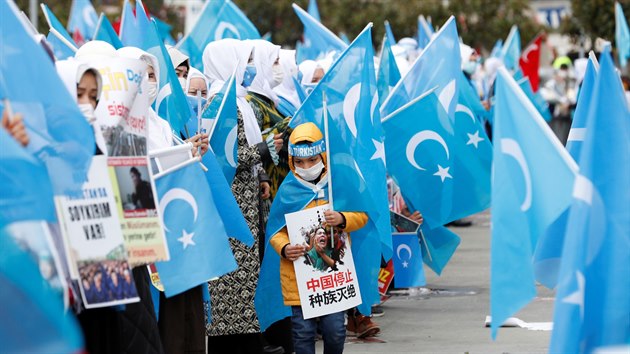 Mezinrodn den en v tureckm Istanbulu. Ped tamnm inskm konzultem se seli Ujgurov. (8. bezna 2021)