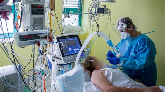 Zdravotn sestra Renata Tmov se star na specilnm oddlen na ARO jindichohradeck nemocnice o tce nemocn pacienty s koronavirem.