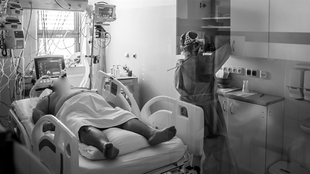 Zdravotn sestra Renata Tmov se star na ARO jindichohradeck nemocnice o tce nemocn pacienty s koronavirem.