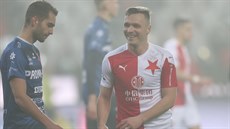 Slávistický útoník Stanislav Tecl se raduje z jednoho z gól, které vstelil v...