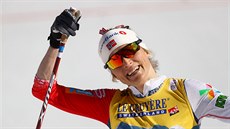 Therese Johaugová slaví na volné desítce na mistrovství sv�ta v Oberstdorfu.