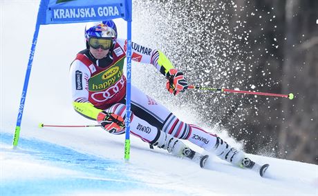 Alexis Pinturault v obm slalomu v Kranjsk Goe.