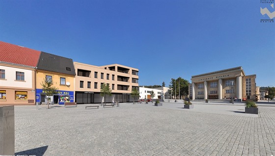 Vizualizace domu s poštou na náměstí v Hronově