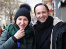 Irena Pavlásková a Jaroslav Plesl pi natáení filmu Vánoní píbh (2021)