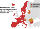 Které evropské zem pozastavily nebo omezily okování vakcínou AstraZeneca.