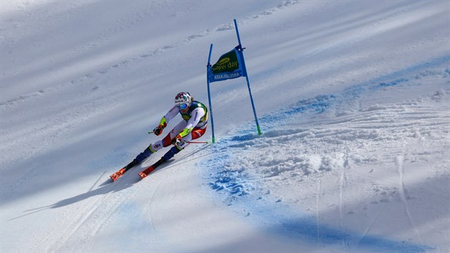 Švýcar Marco Odermatt na trati během obřího slalomu v Kranjské Goře
